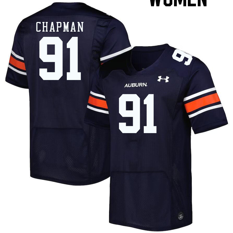 Women #91 Oscar Chapman Auburn Tigers College Football Jerseys Stitched-Navy